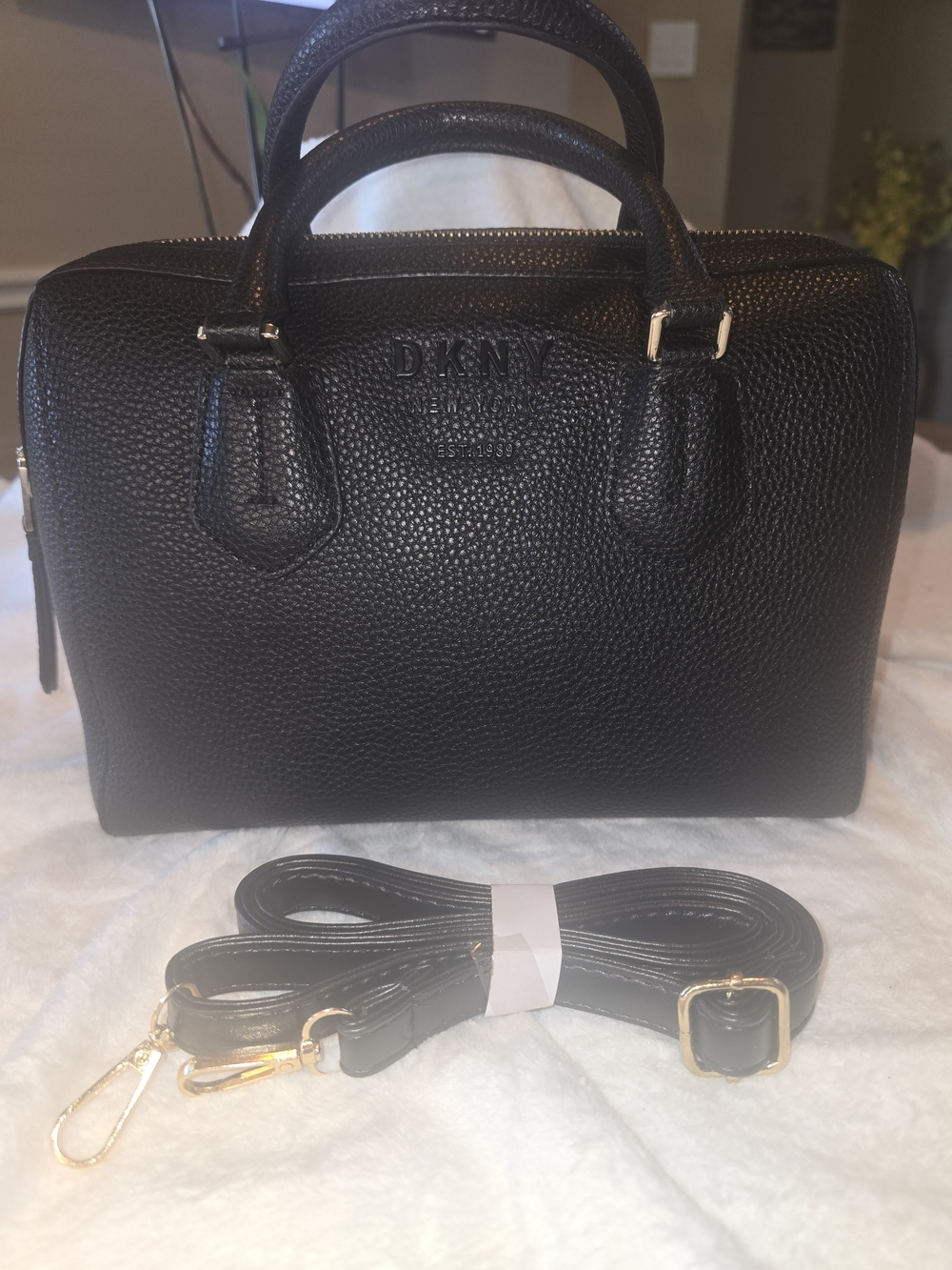 DKNY Noho Black Pebbled Leather Satchel Bag with Detachable Strap